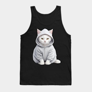 White British shorthair cat wearing hoodie Tank Top